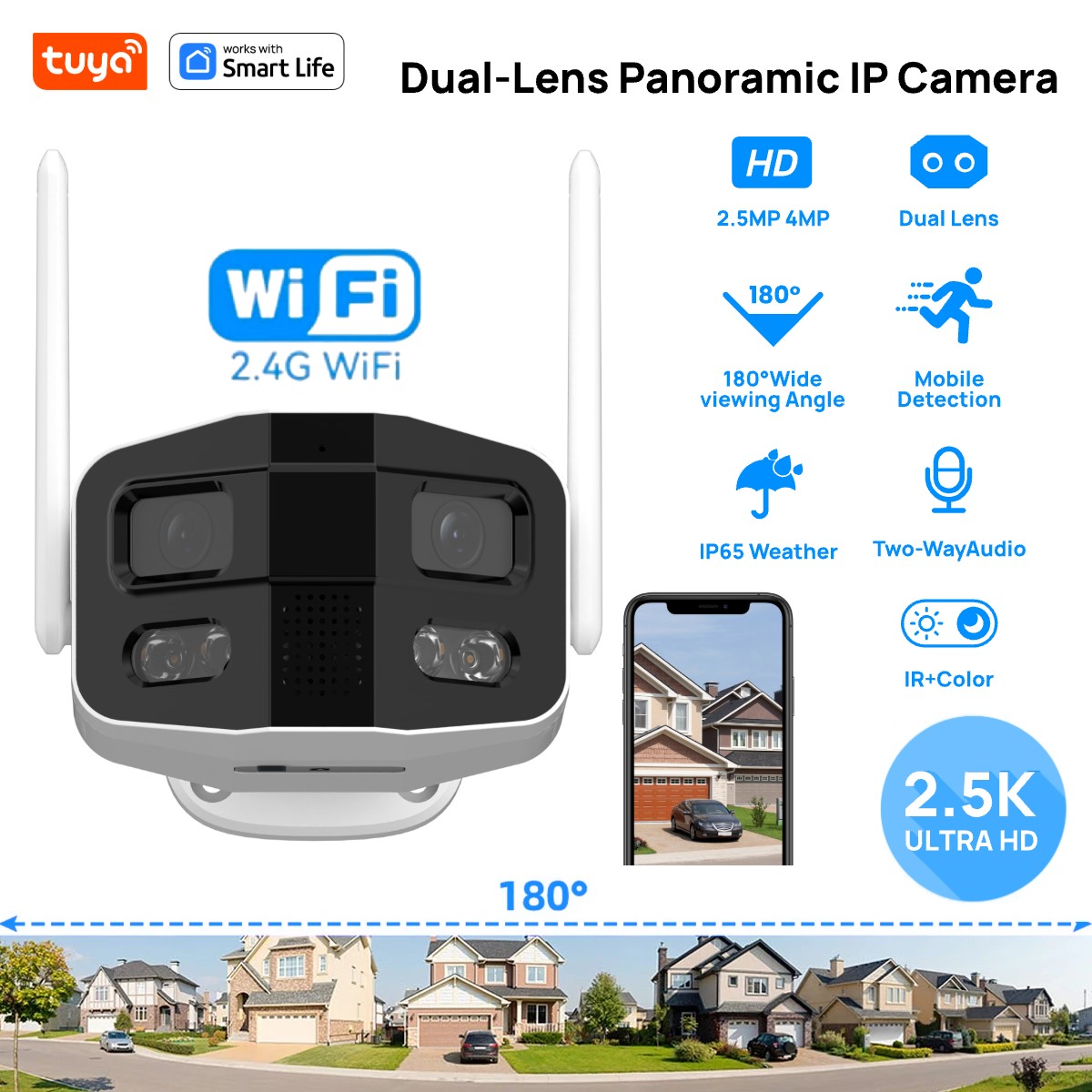 Home Security Camera Xiaomi - Tuya Smart 4MP 2.5K 듀얼 렌즈
