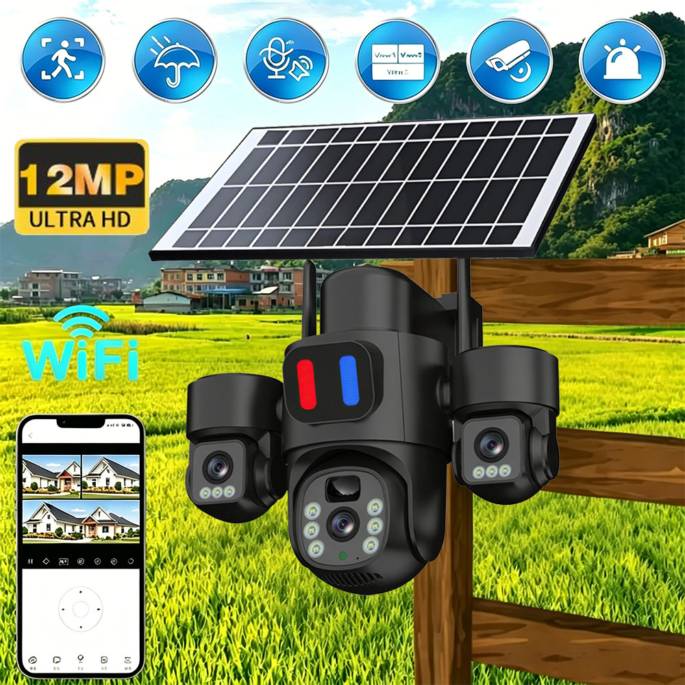 Home Security Monitoring Service - 태양광 WiFi PTZ 카메라 야외용 트리플