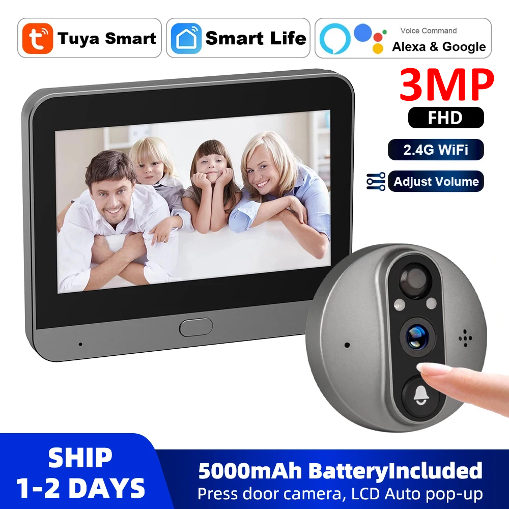 3MP 2.4G 와이파이 스마트 투야 구멍 초인종 문짝 - Home Security Monitoring Service 리뷰 및 가격