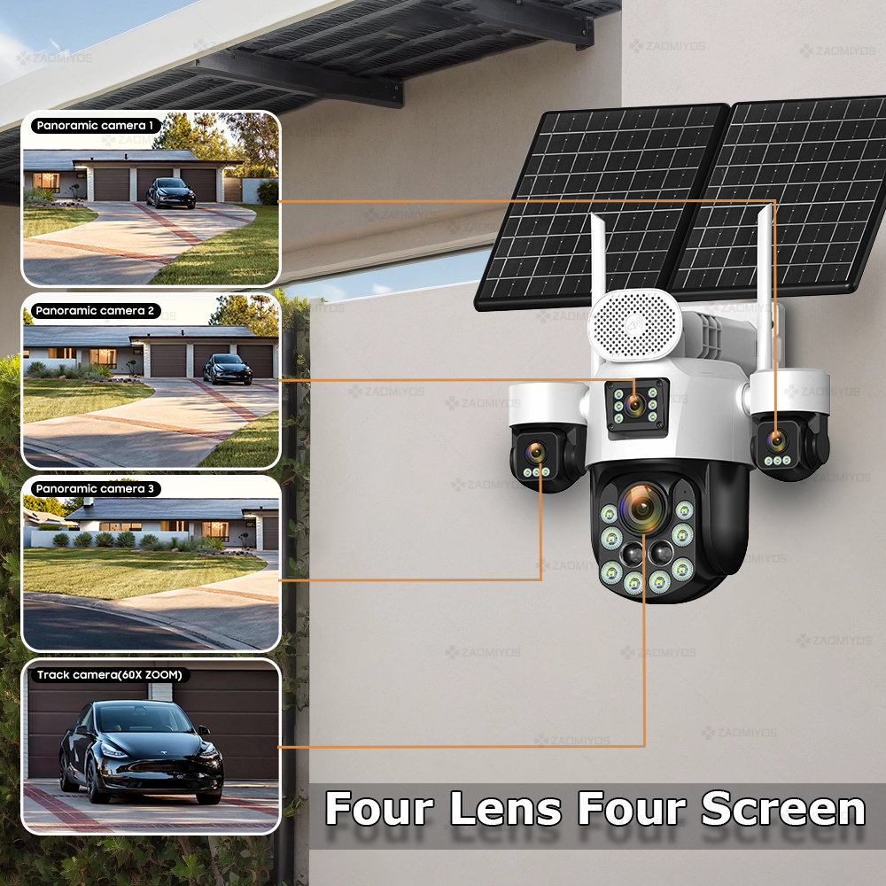 4렌즈 아웃도어 360 °   감시용 태양광 카메라 2 - Home Security For Apartments 리뷰 및 가격