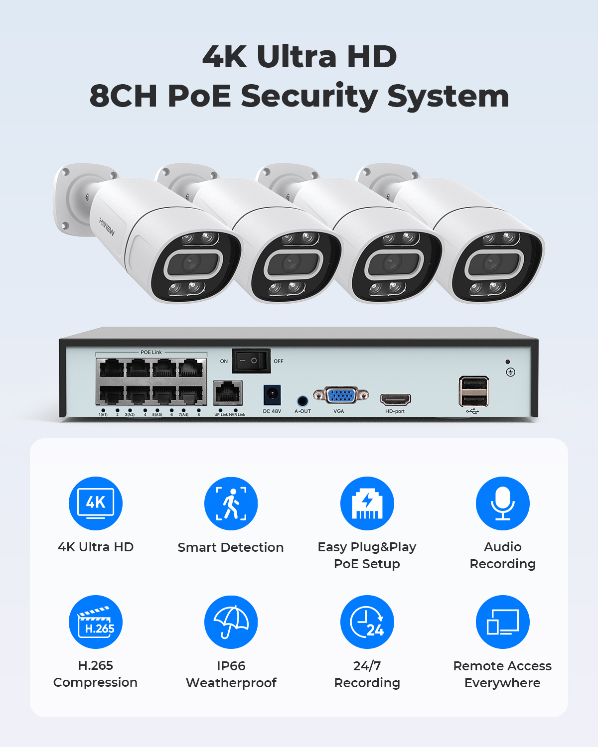 H.View 4K 5Mp 8Mp Poe CCTV 보안  - Home Security For Apartments 리뷰 및 가격